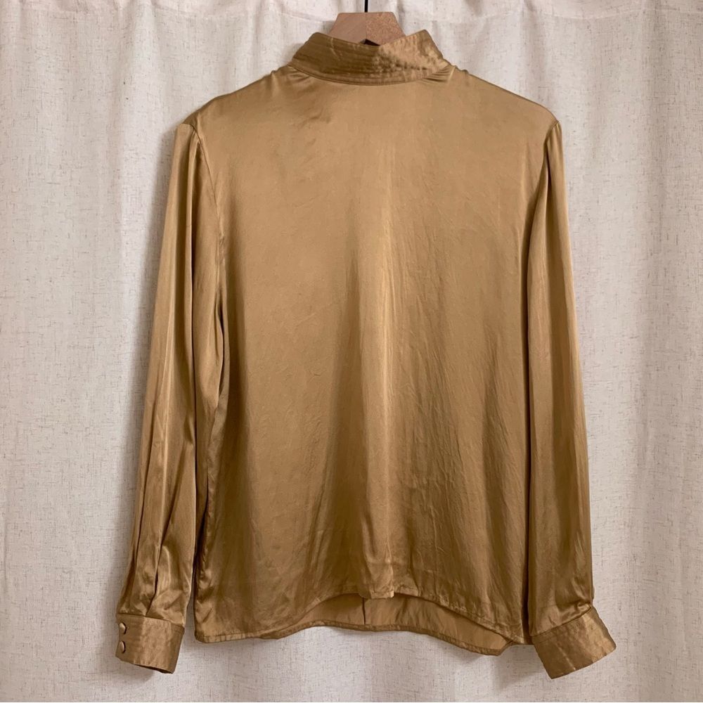Talbots 100% Silk 80’s Vintage Lustrous Champagne Satin Longsleeve Blouse Luxury